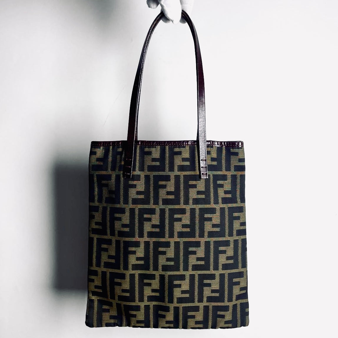 Fendi Zucca Brown FF Monogram Logo Small Shopper Tote Bag With Pouch