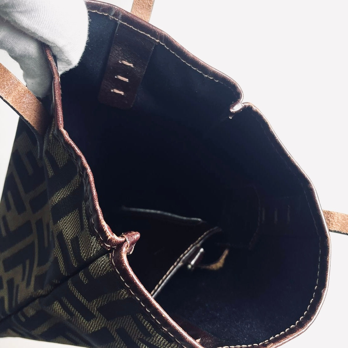 Fendi Zucca Brown FF Monogram Logo Small Shopper Tote Bag With Pouch