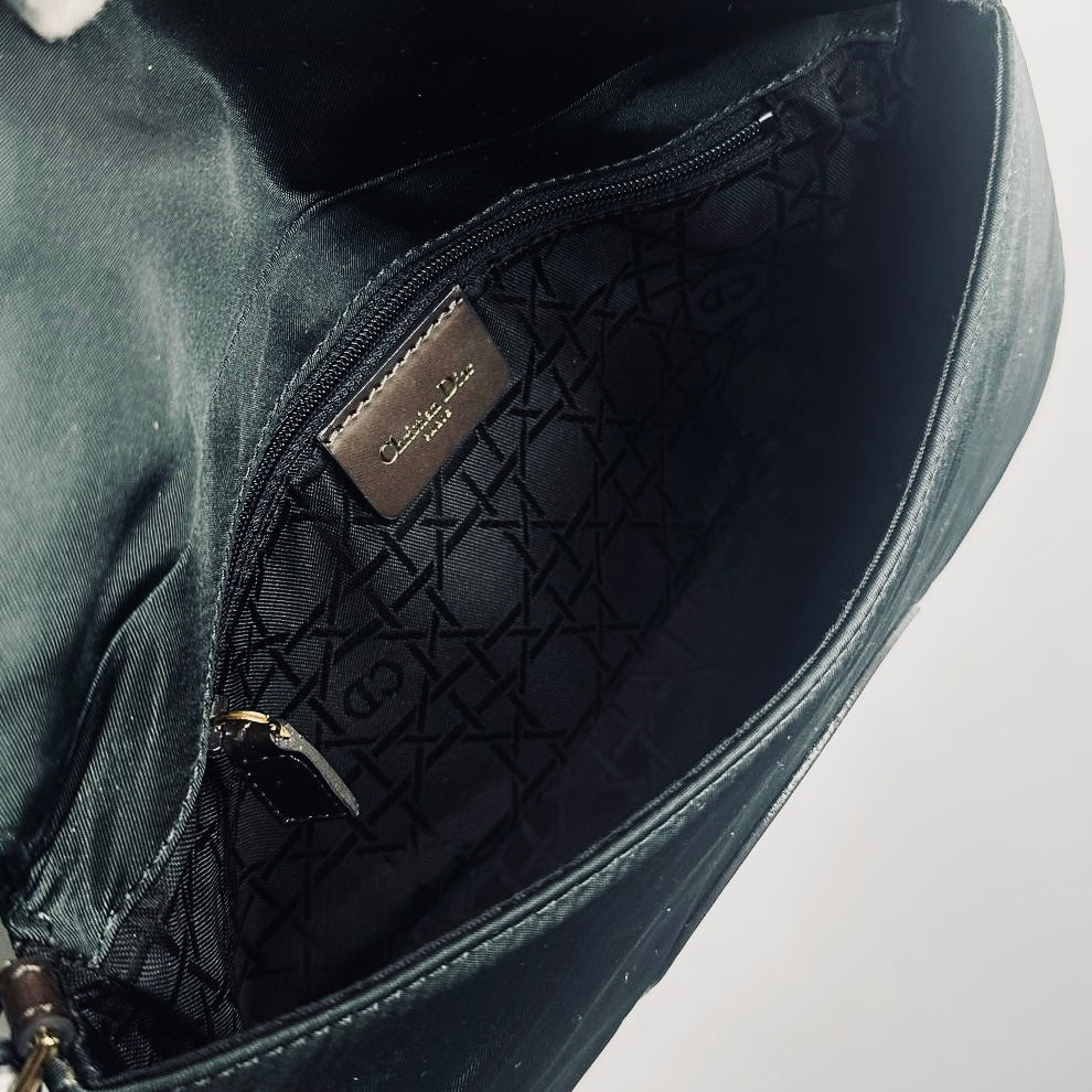 Christian Dior CD Malachite Jade Green Malice GHW Monogram Logo & Leather Hobo Baguette Flap Pochette Shoulder Bag