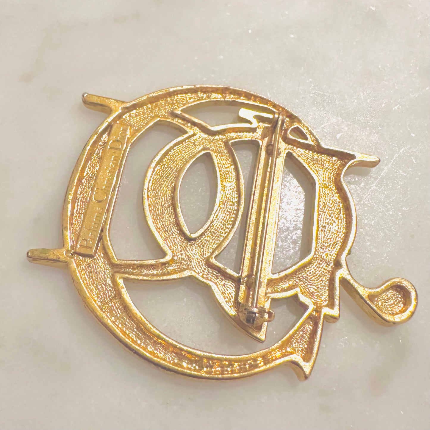 Christian Dior CD Giant Monogram Logo Gold Pin Brooch
