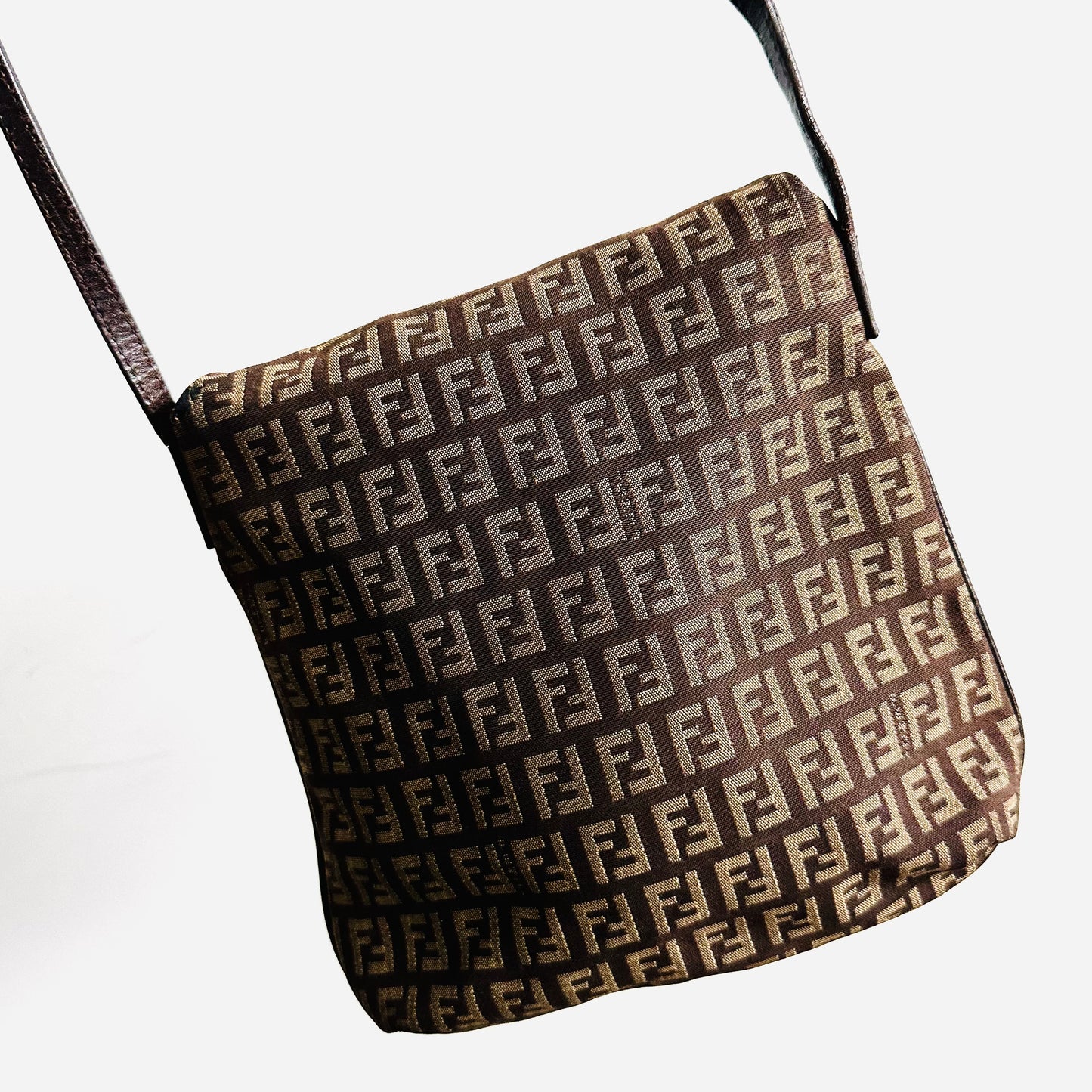 Fendi Dark Brown Zucca FF Monogram Logo Flap Shoulder Sling Bag