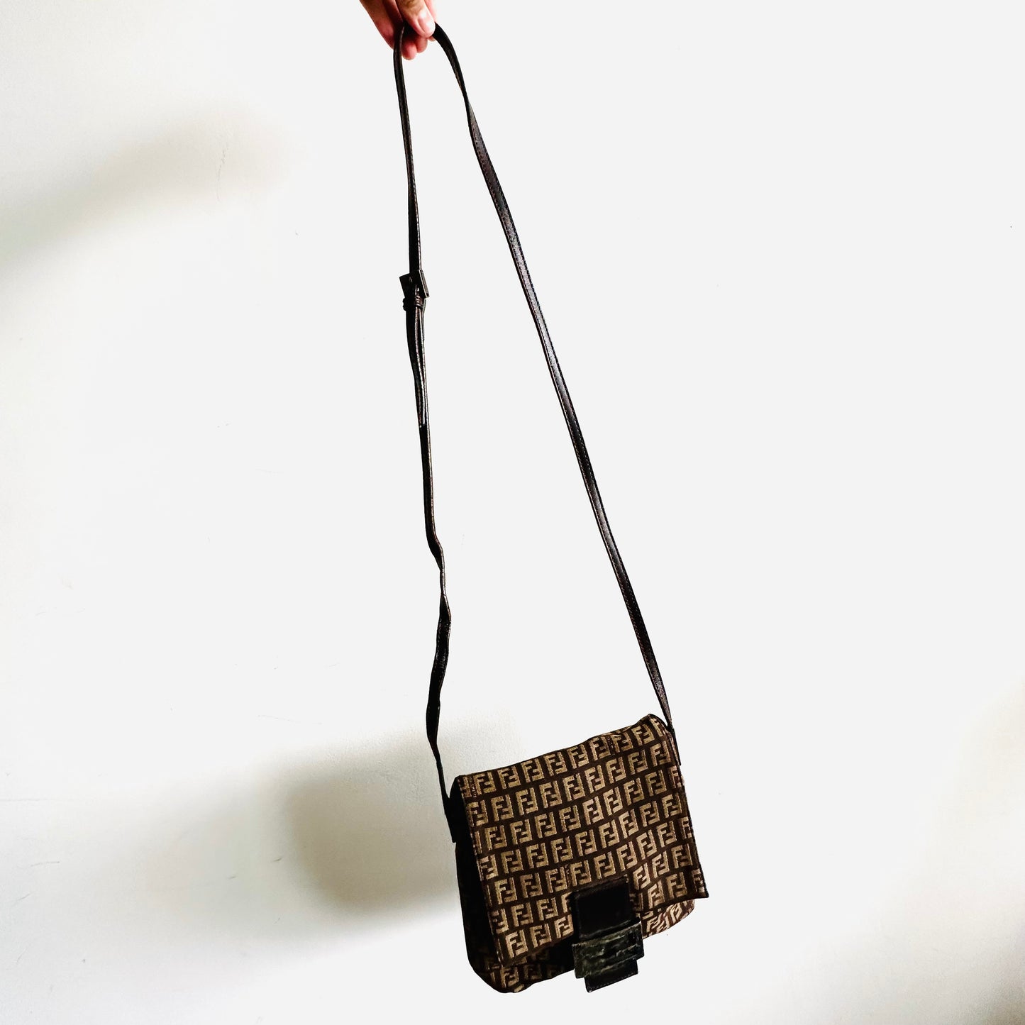 Fendi Dark Brown Zucca FF Monogram Logo Flap Shoulder Sling Bag