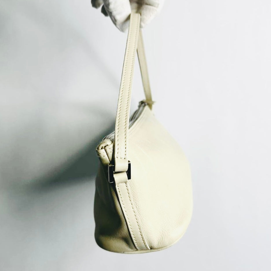 Gucci GG Ivory Off White Leather Monogram Logo Mini Hobo Pochette Accessories Shoulder Bag