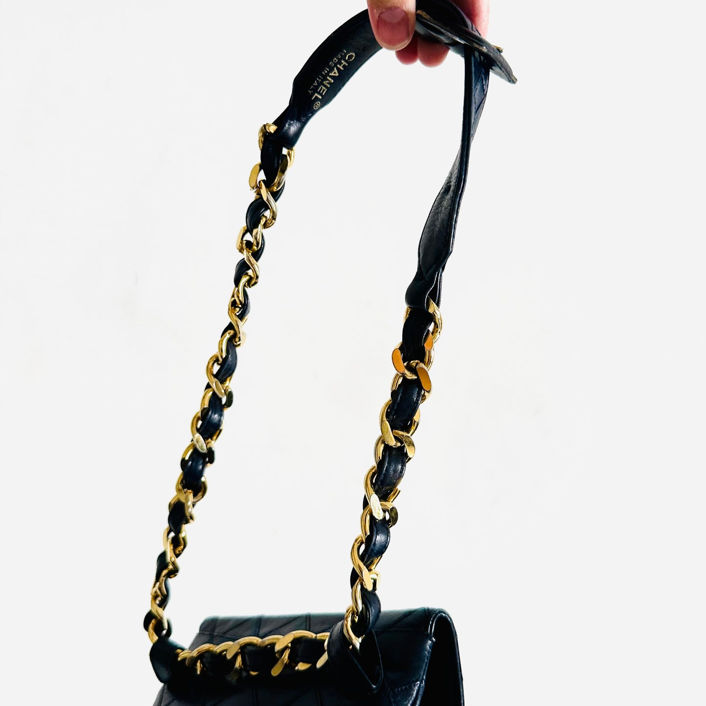 Chanel Navy Blue GHW Giant CC Logo Quilted Lambskin Turnlock 2-Way Vintage Belt Waist Shoulder Sling Bag Clutch Pouch