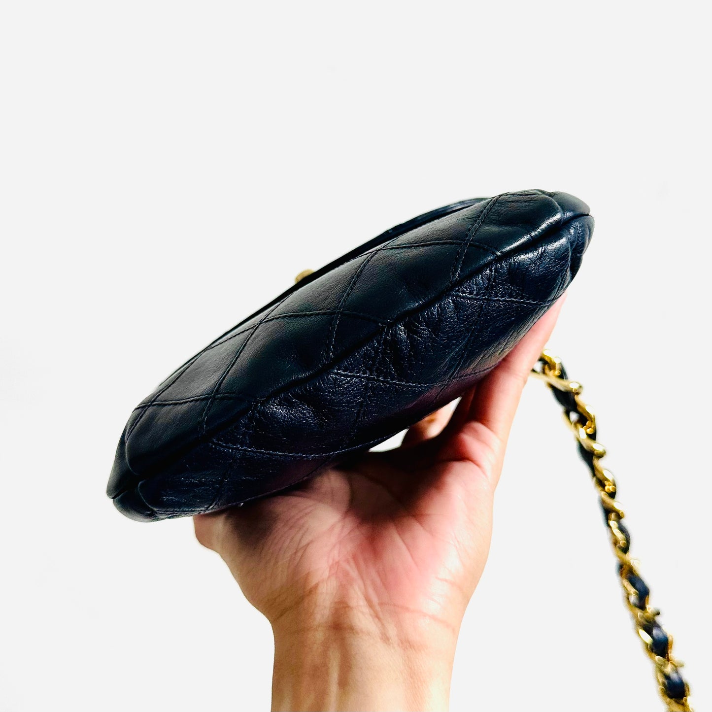 Chanel Navy Blue GHW Giant CC Logo Quilted Lambskin Turnlock 2-Way Vintage Belt Waist Shoulder Sling Bag Clutch Pouch