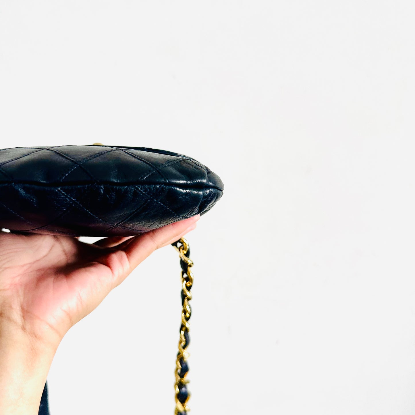 Chanel Navy Blue GHW Giant CC Logo Quilted Lambskin Turnlock 2-Way Vintage Belt Waist Shoulder Sling Bag Clutch Pouch