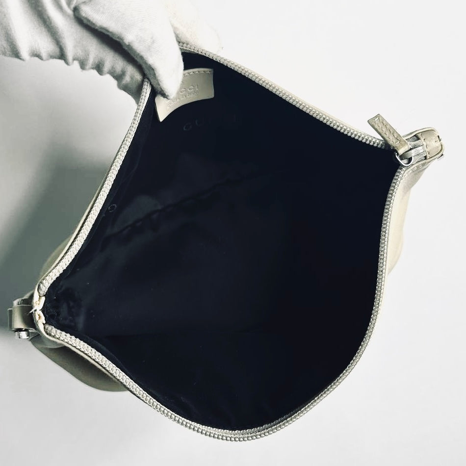 Gucci GG Ivory Off White Leather Monogram Logo Mini Hobo Pochette Accessories Shoulder Bag