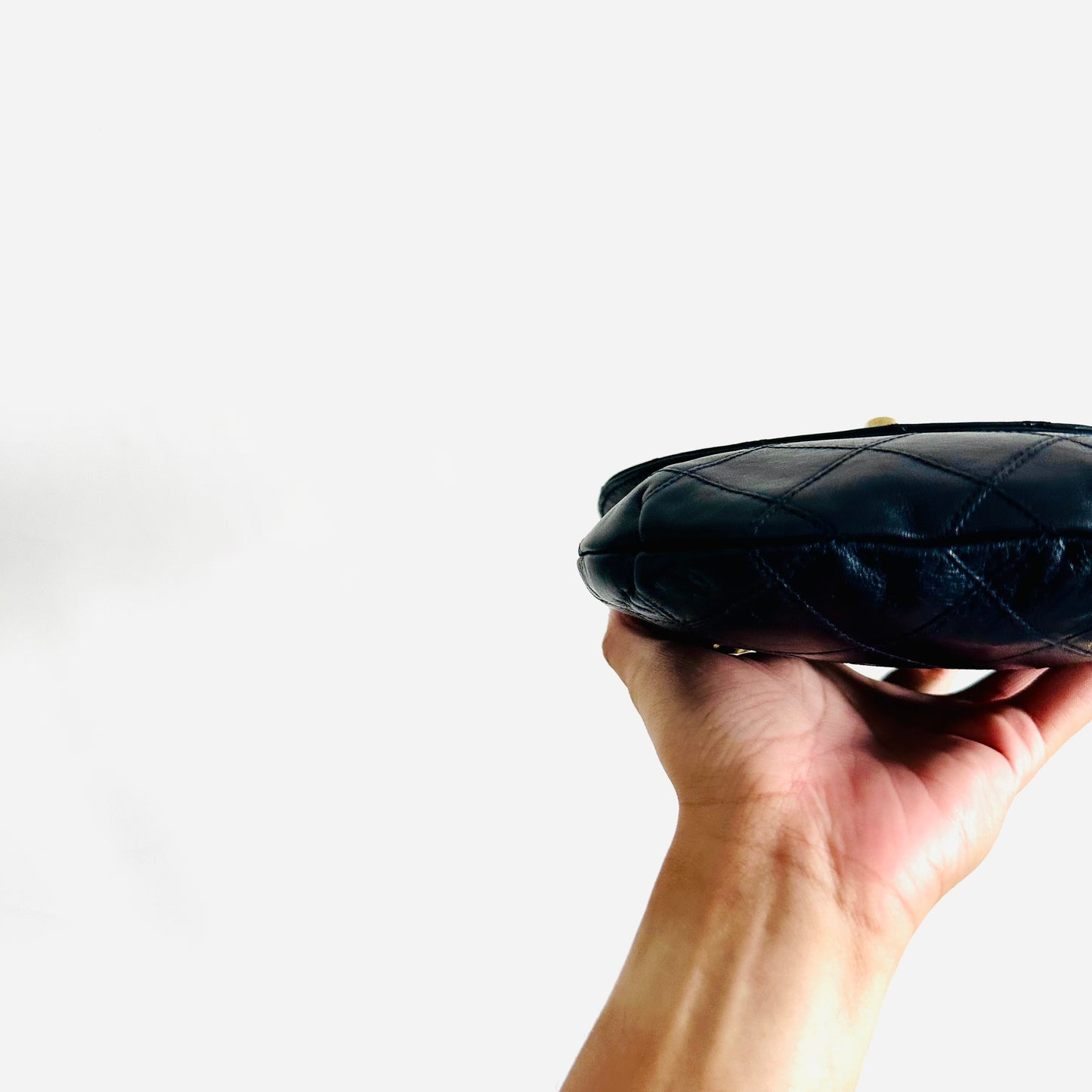 Chanel Navy Blue GHW Giant CC Logo Quilted Lambskin Turnlock 2-Way Vintage Belt Waist Shoulder Sling Bag Clutch Pouch