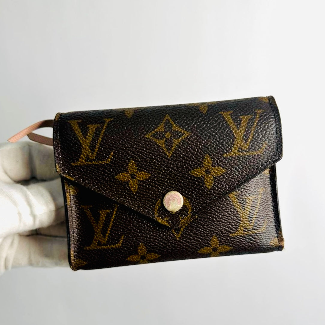 Louis Vuitton LV Victorine Monogram Logo & Rose Ballerine Leather GHW Flap Compact Trifold Wallet