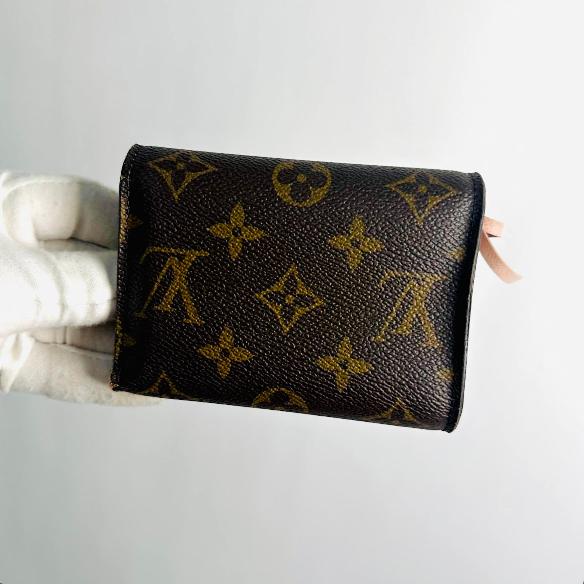 Louis Vuitton LV Victorine Monogram Logo & Rose Ballerine Leather GHW Flap Compact Trifold Wallet