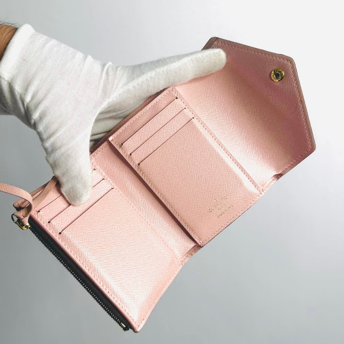 Louis Vuitton LV Victorine Monogram Logo & Rose Ballerine Leather GHW Flap Compact Trifold Wallet