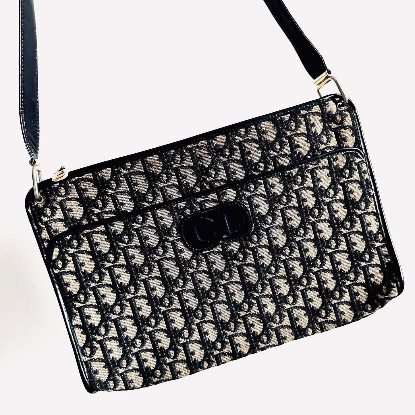 Christian Dior CD Navy Blue GHW Monogram Logo Oblique Shoulder Sling Bag