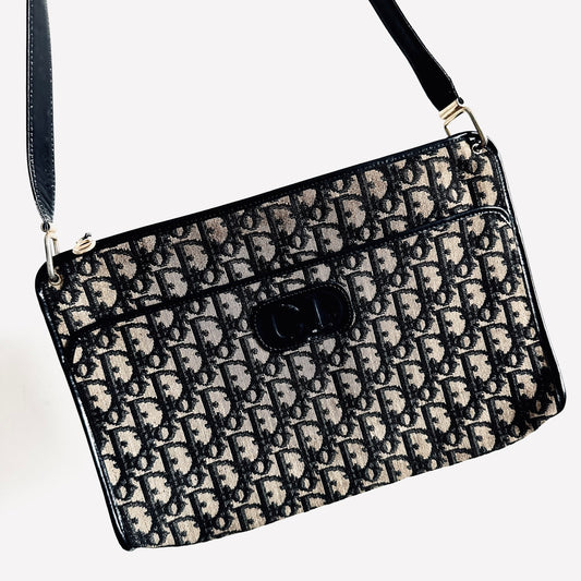 Christian Dior CD Navy Blue GHW Monogram Logo Oblique Shoulder Sling Bag