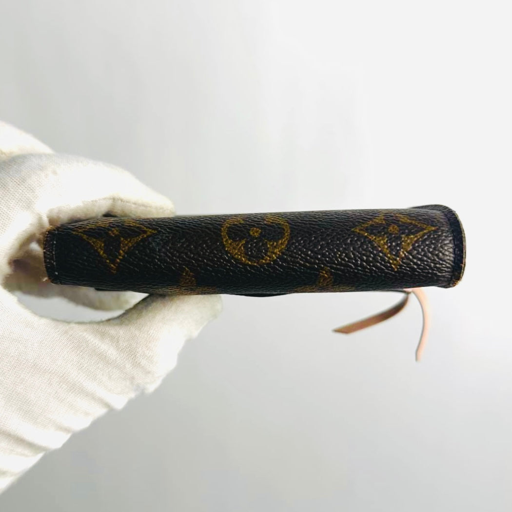 Louis Vuitton LV Victorine Monogram Logo & Rose Ballerine Leather GHW Flap Compact Trifold Wallet