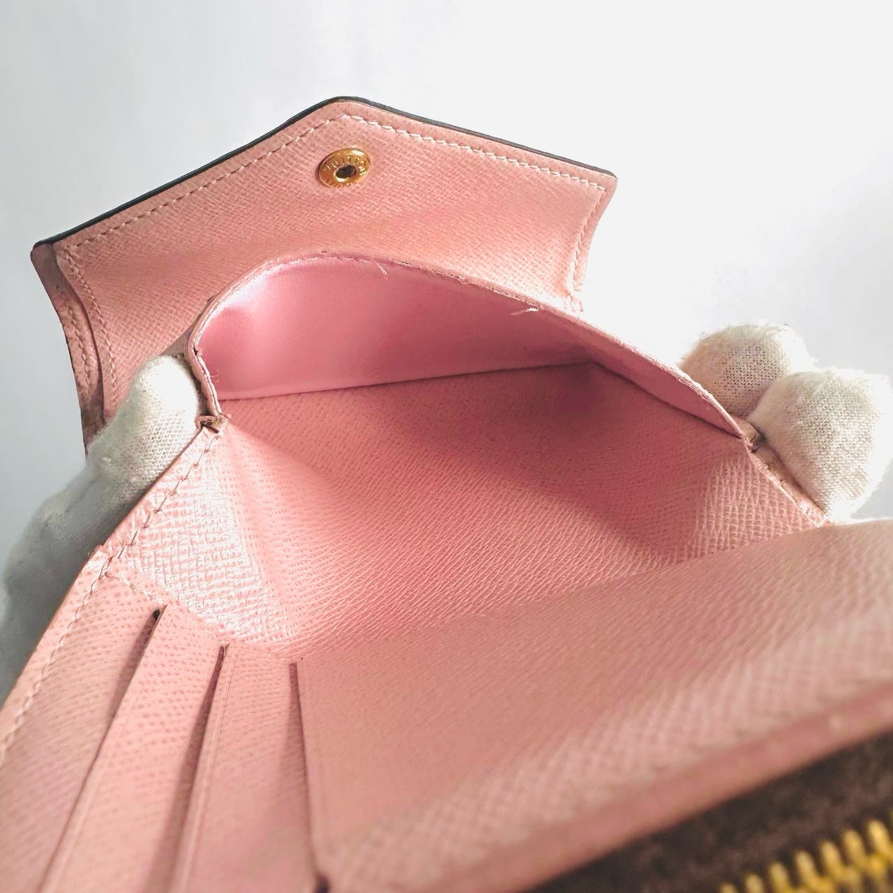 Louis Vuitton LV Victorine Monogram Logo & Rose Ballerine Leather GHW Flap Compact Trifold Wallet