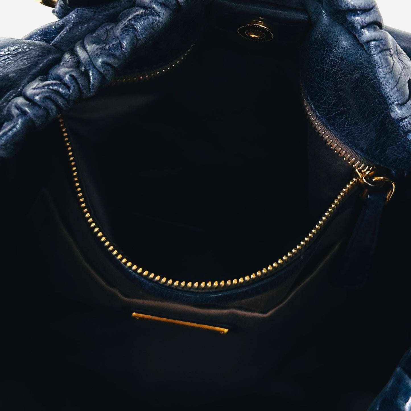 Miu Miu Navy Blue GHW Vitello Shine Leather Classic Logo 2-Way Shopper Shoulder Sling Tote Bag