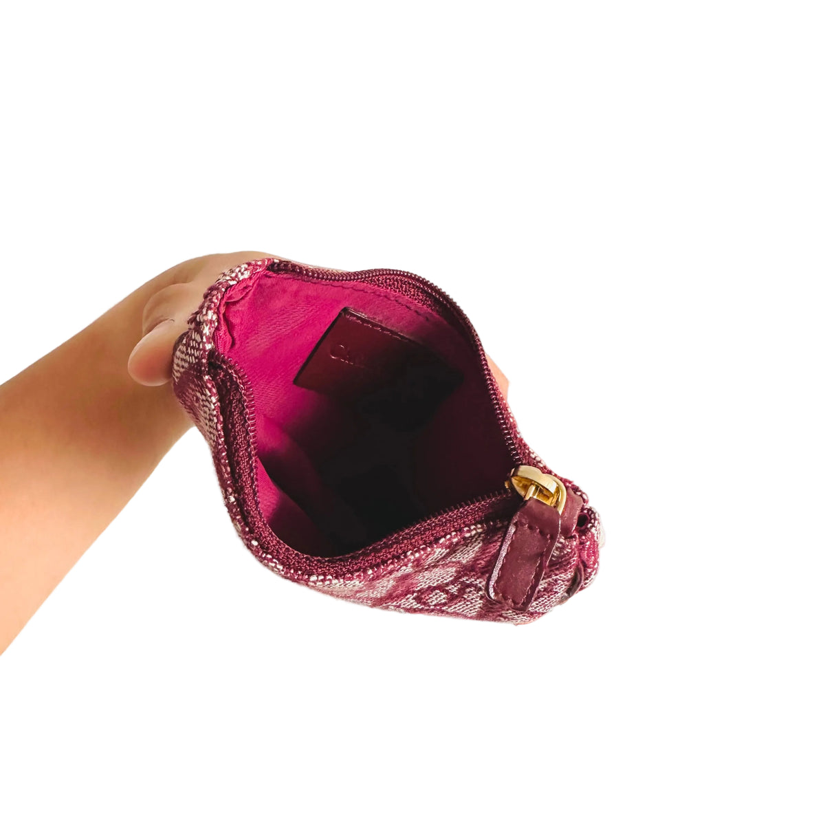 Christian Dior CD Saddle Maroon GHW Oblique Monogram Logo Zip Compact Wallet Pouch Case