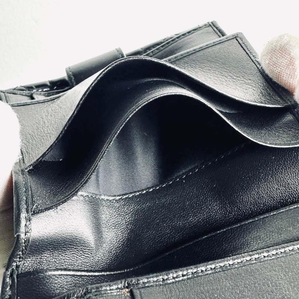 Christian Dior CD Lady Dior Black Cannage Quilted Patent Monogram Logo Flap Compact Bifold Wallet