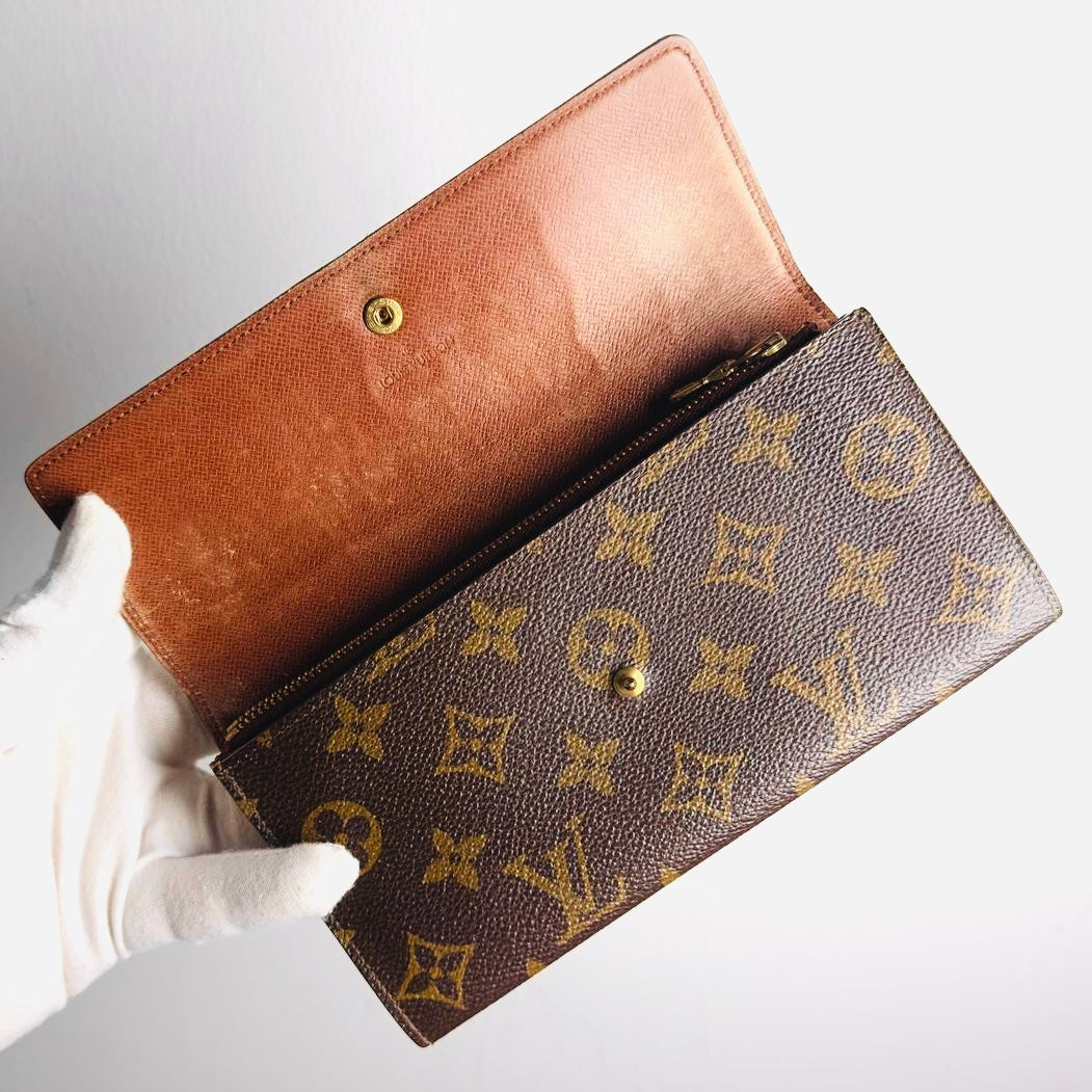 Louis Vuitton LV Sarah Monogram Logo GHW Vintage Flap Long Wallet