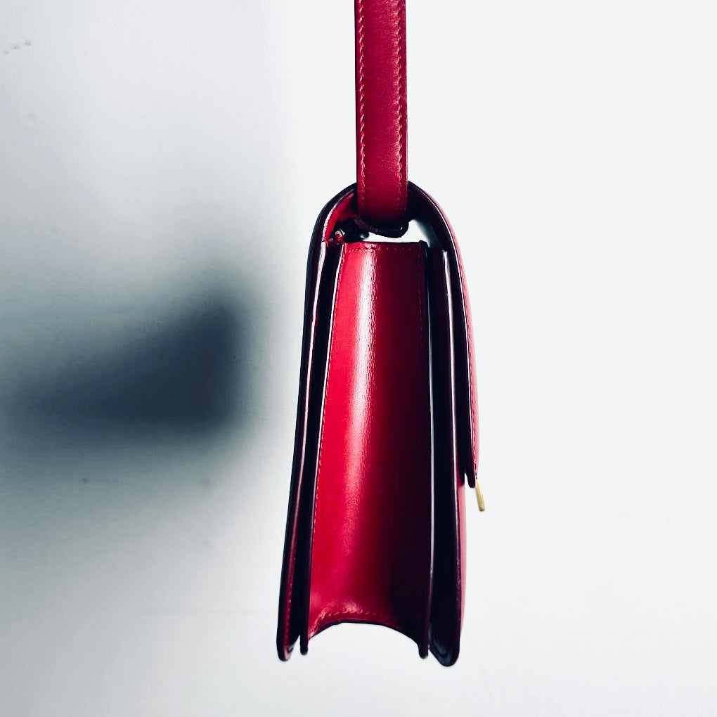 Celine Deep Red GHW Medium Classic Box Monogram Logo Smooth Leather Flap Shoulder Sling Bag