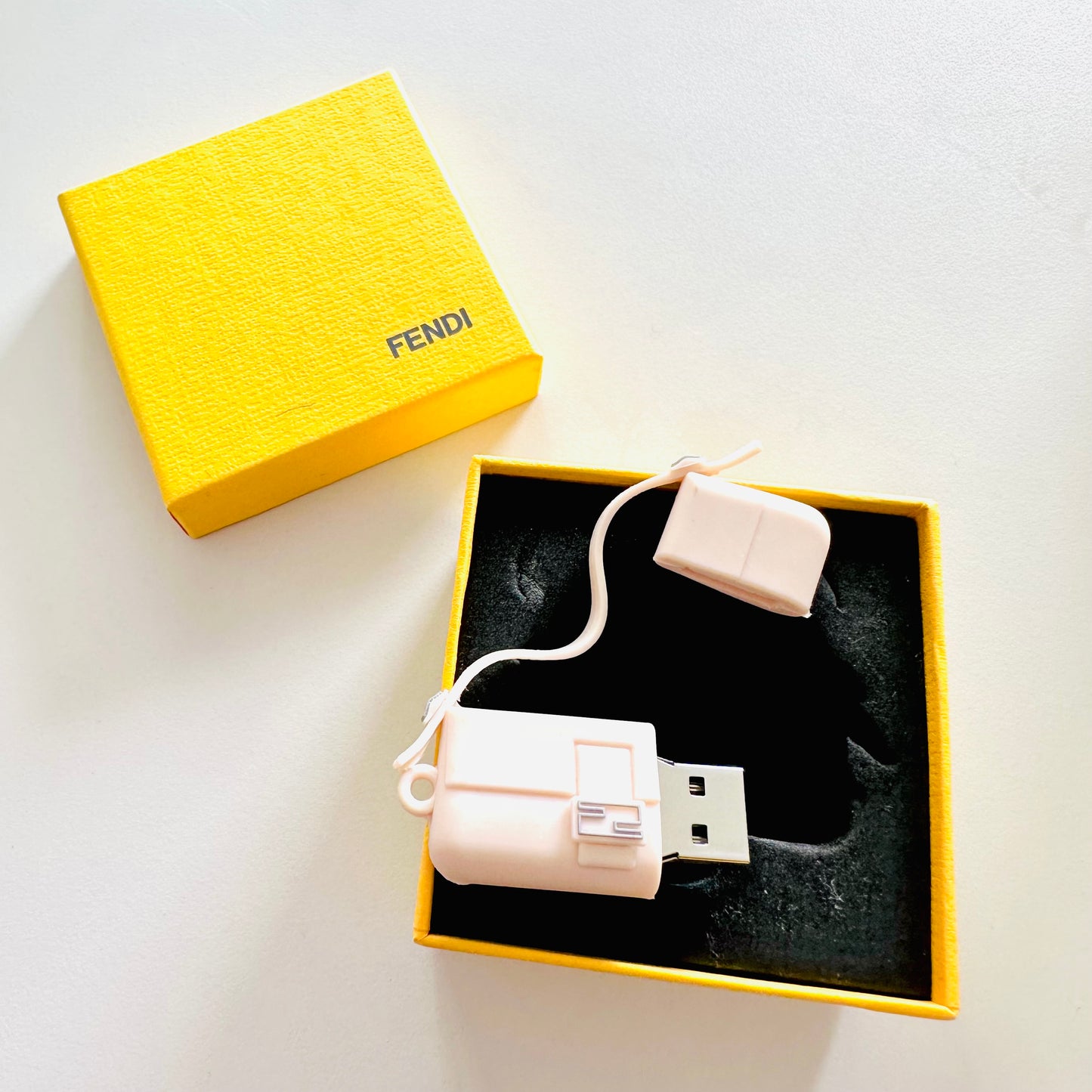 Fendi Pink Zucca FF Monogram Logo Flap Hobo Mamma Baguette Mini USB Flash Thumb Drive