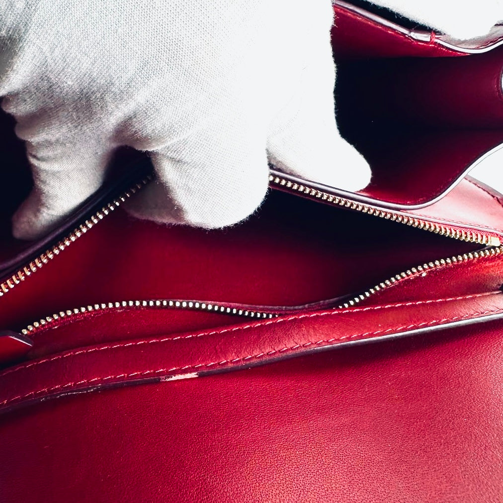 Celine Deep Red GHW Medium Classic Box Monogram Logo Smooth Leather Flap Shoulder Sling Bag