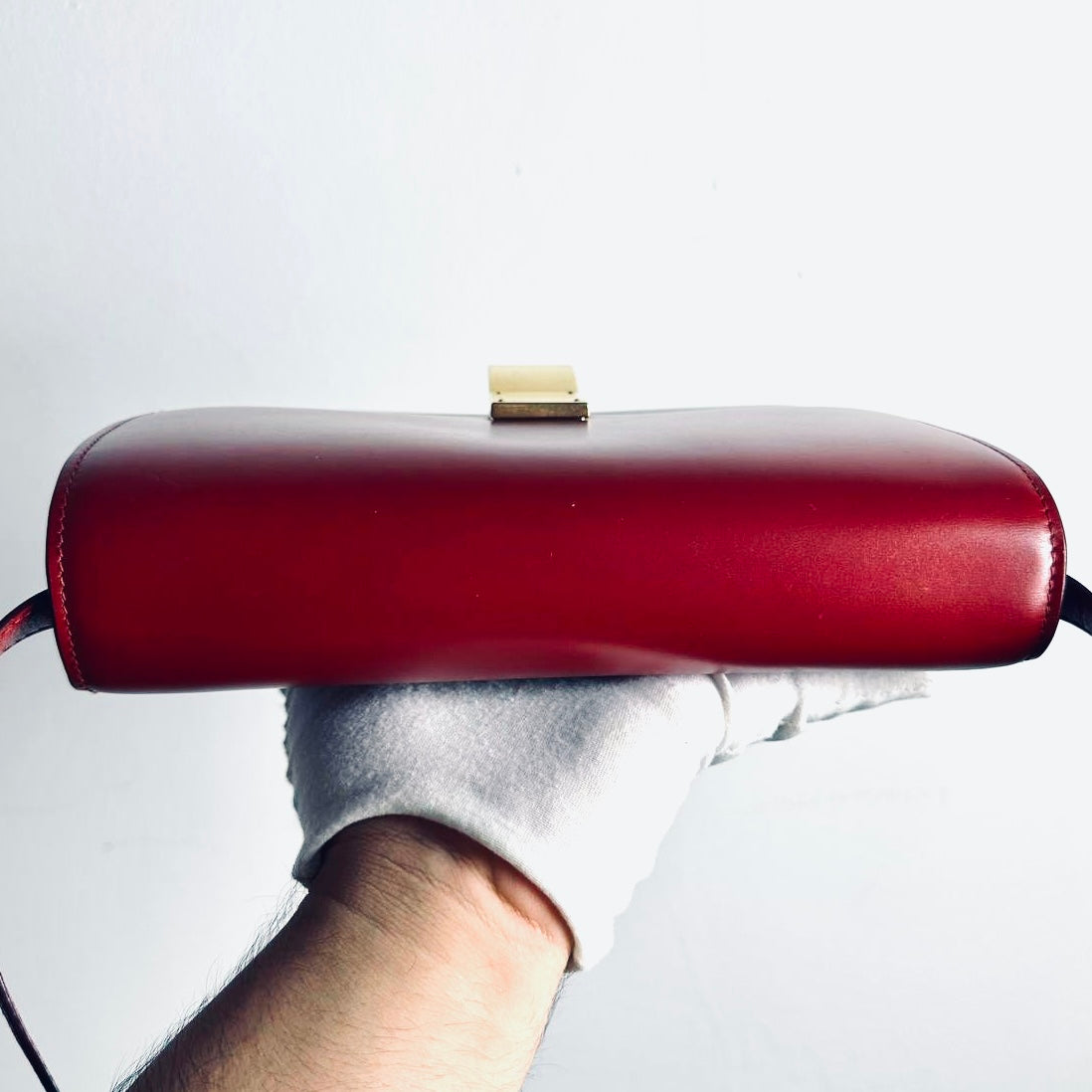 Celine Deep Red GHW Medium Classic Box Monogram Logo Smooth Leather Flap Shoulder Sling Bag