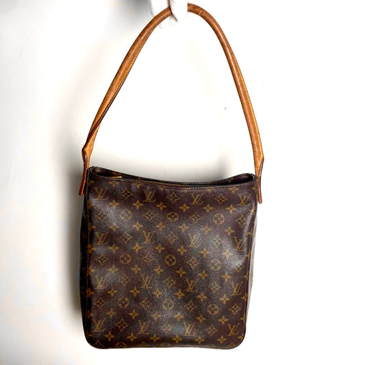 Louis Vuitton LV Looping Monogram Logo GHW Top Handle Hobo Baguette Shoulder Bag