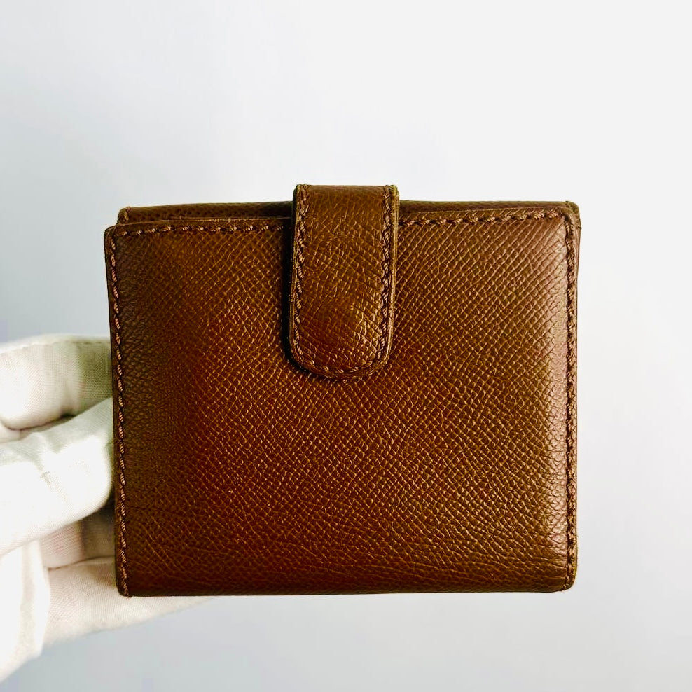 Chanel Caramel Brown GHW CC Logo Grained Leather Flap Compact Bifold Wallet 5s