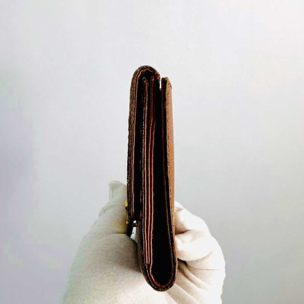Chanel Caramel Brown GHW CC Logo Grained Leather Flap Compact Bifold Wallet 5s