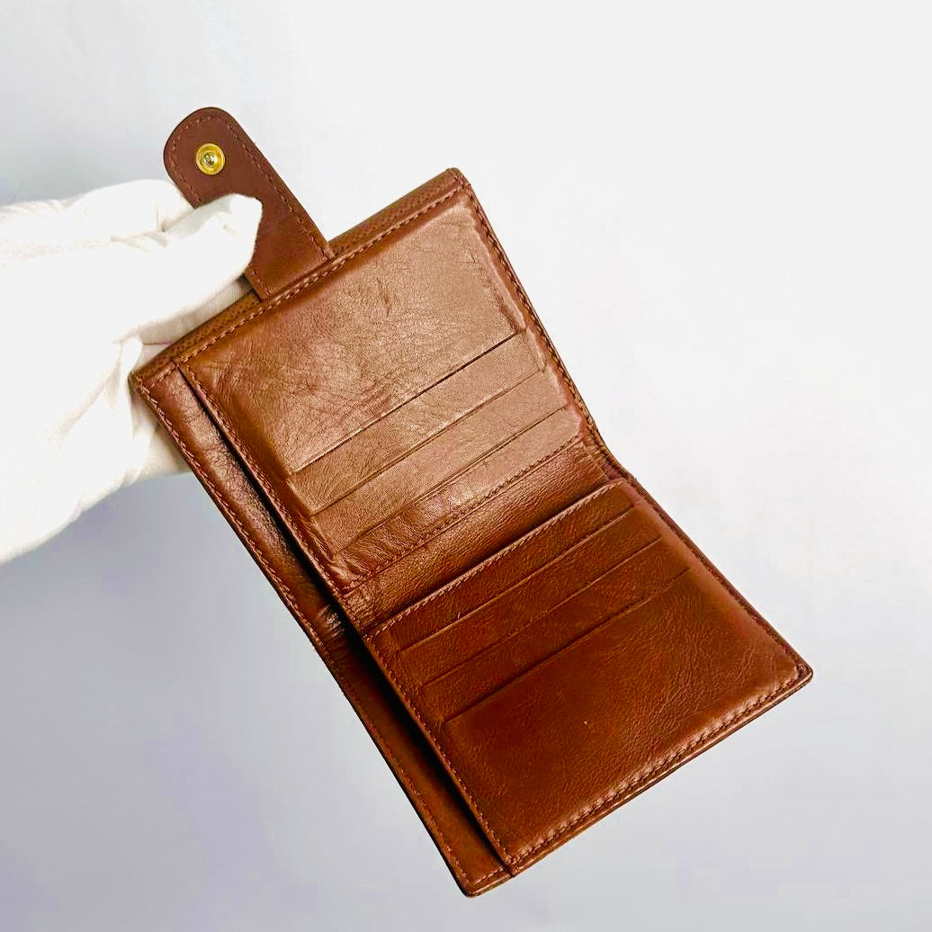 Chanel Caramel Brown GHW CC Logo Grained Leather Flap Compact Bifold Wallet 5s