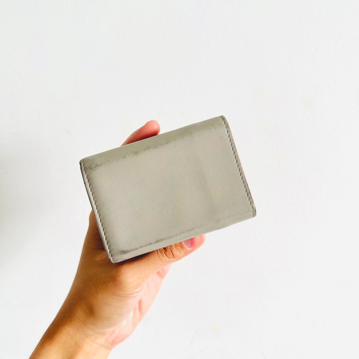 YSL Yves Saint Laurent Grey / Gray GHW Line Origami Tiny Trifold Compact Flap Wallet Calfskin Leather