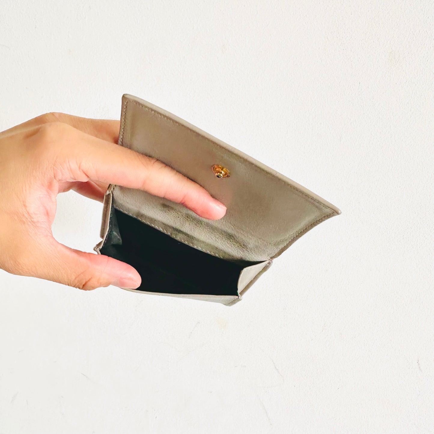 YSL Yves Saint Laurent Grey / Gray GHW Line Origami Tiny Trifold Compact Flap Wallet Calfskin Leather