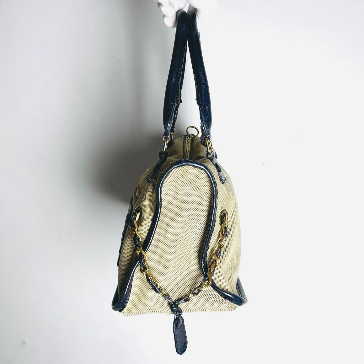 Chloe Black / Beige GHW Haley Monogram Logo Shopper Tote Bag