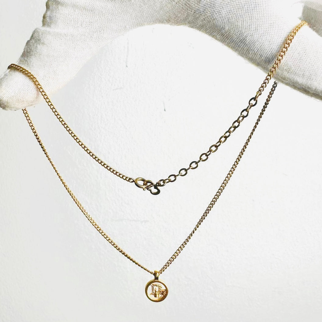 Christian Dior CD Monogram Logo Giant Gold Round Pendant Necklace