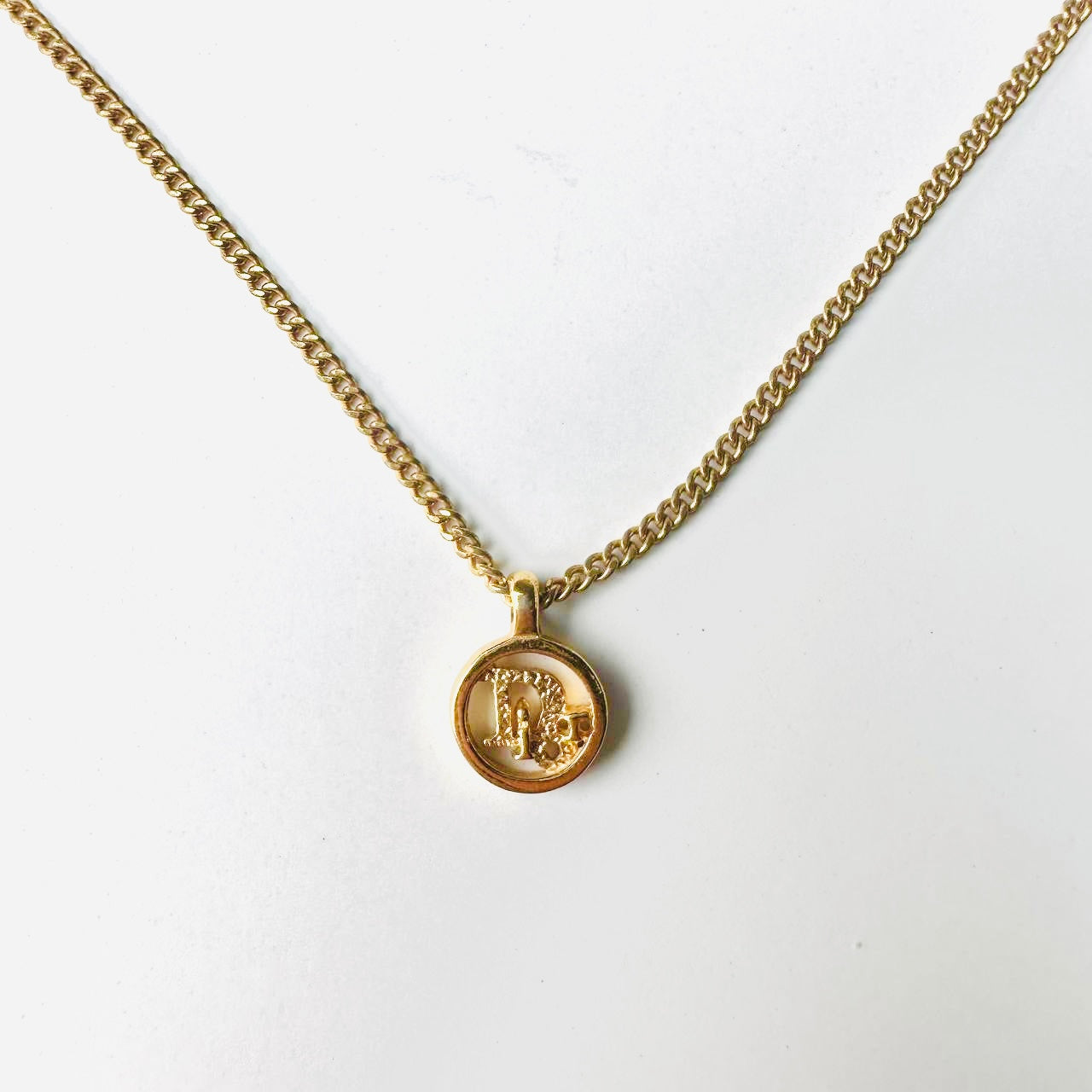 Christian Dior CD Monogram Logo Giant Gold Round Pendant Necklace