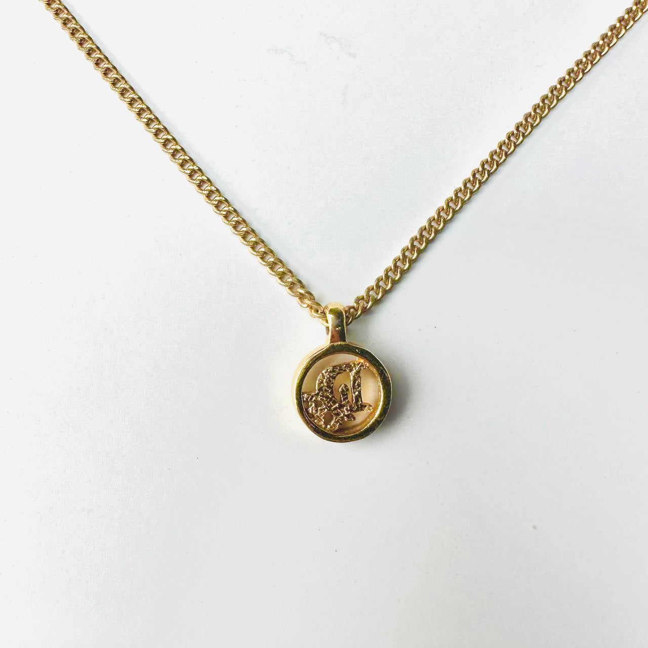 Christian Dior CD Monogram Logo Giant Gold Round Pendant Necklace