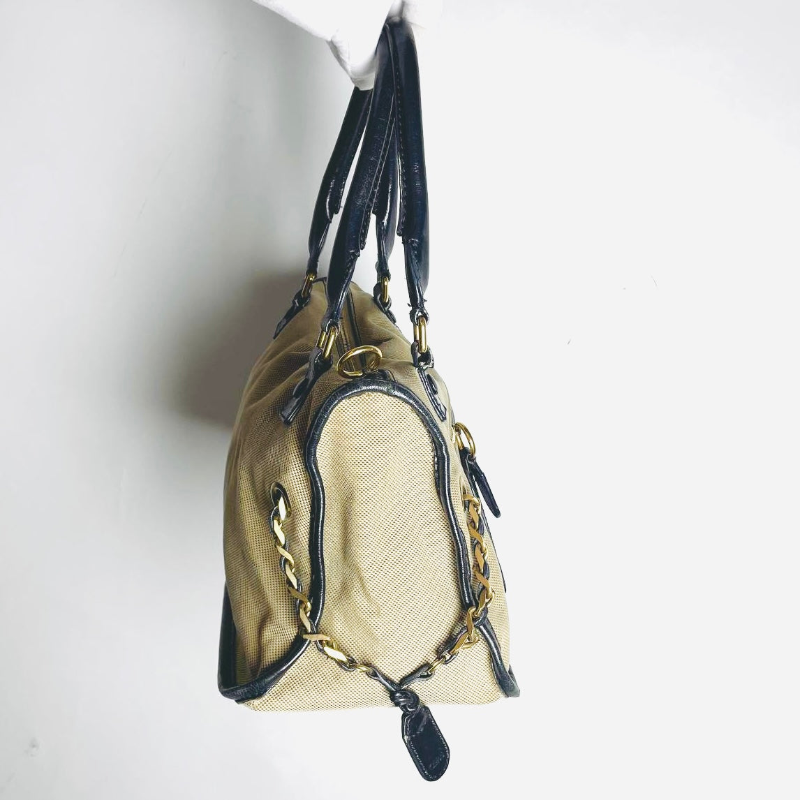 Chloe Black / Beige GHW Haley Monogram Logo Shopper Tote Bag