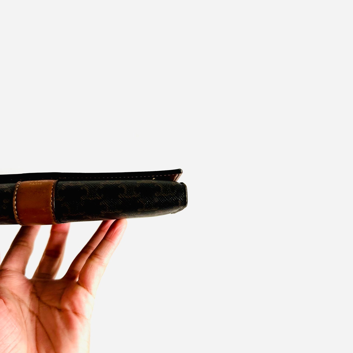 Celine Brown / Tan Triomphe & Lambskin Monogram Logo GHW Logo Flap Long Wallet