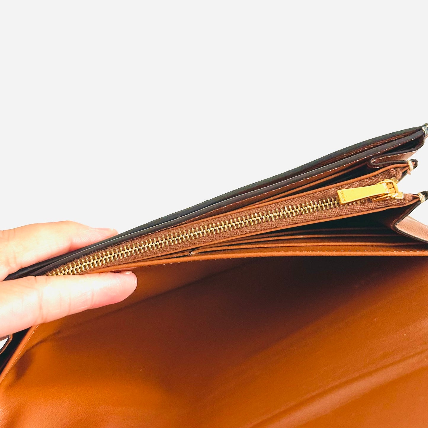 Celine Brown / Tan Triomphe & Lambskin Monogram Logo GHW Logo Flap Long Wallet