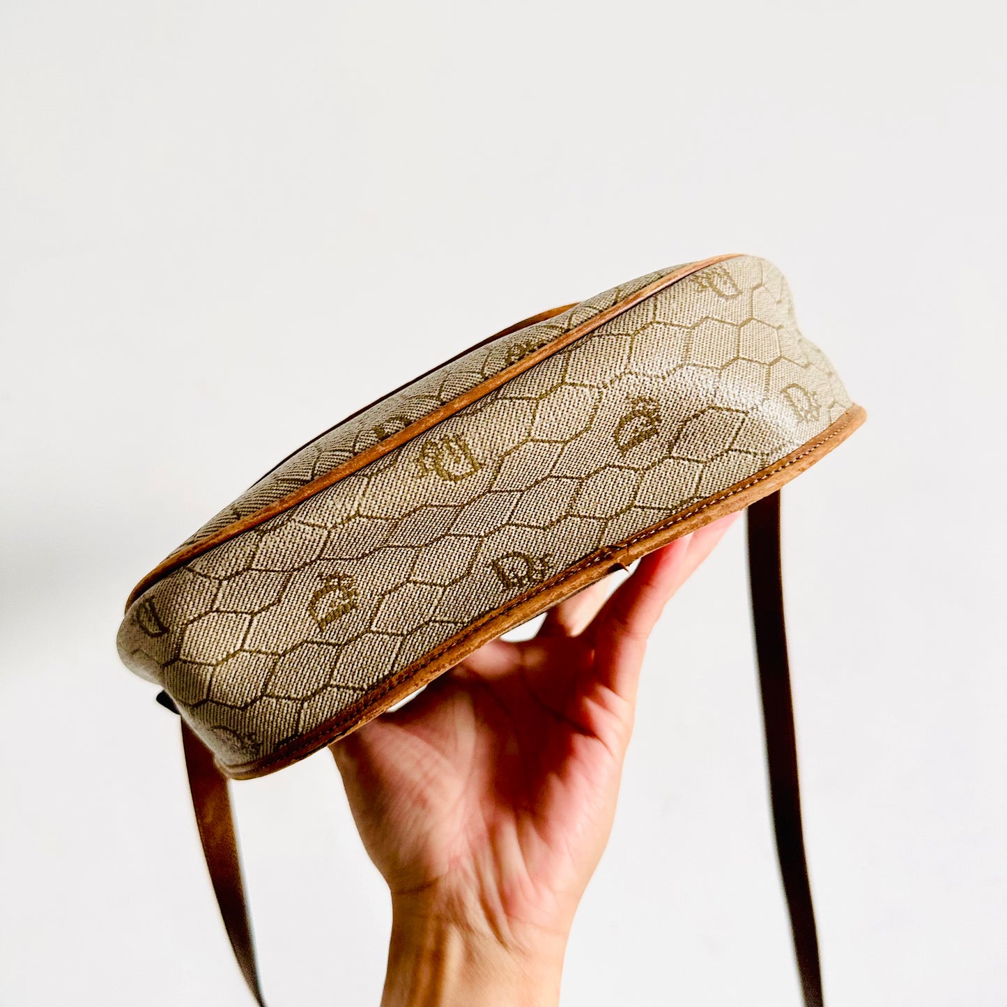 Christian Dior CD Beige / Brown Honeycomb Oblique Monogram Logo Vintage Flap Shoulder Sling Bag