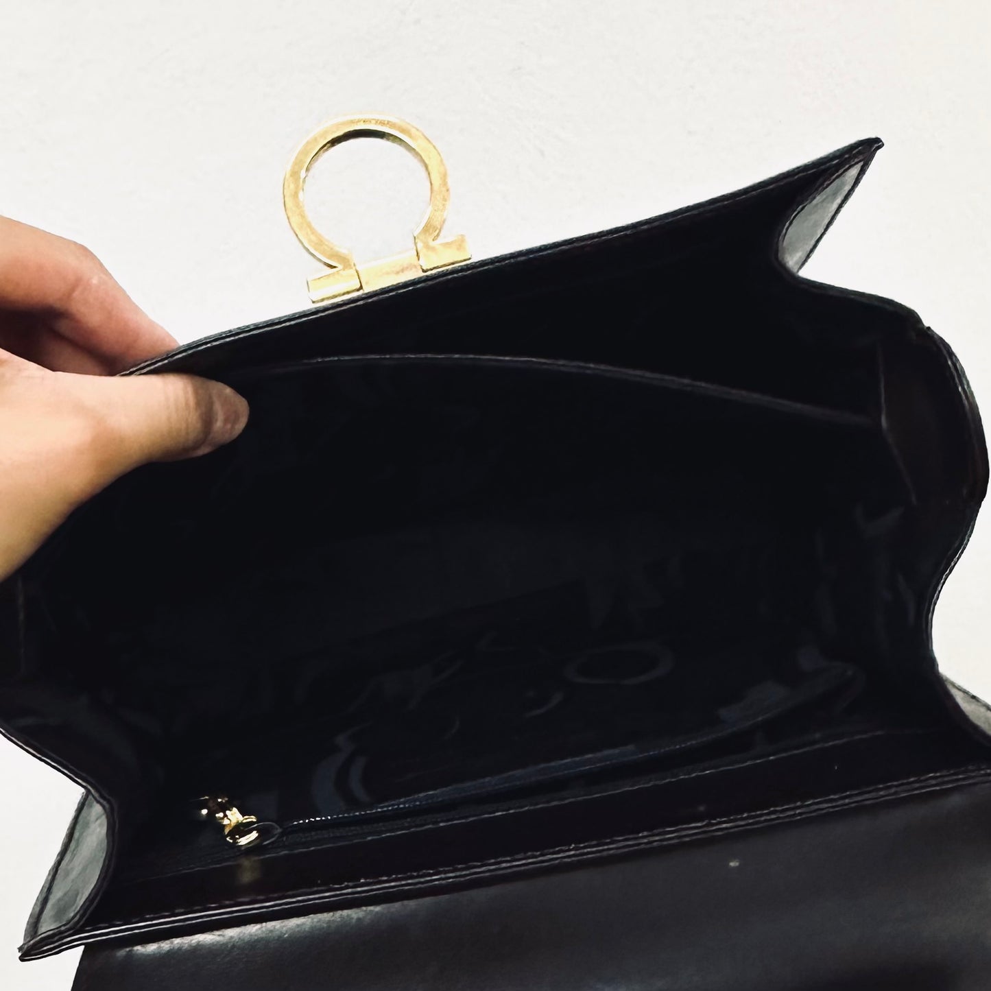 Salvatore Ferragamo Kelly Gancini Dark Brown GHW Monogram Logo Smooth Leather Top Handle 2-Way Shoulder Sling Bag