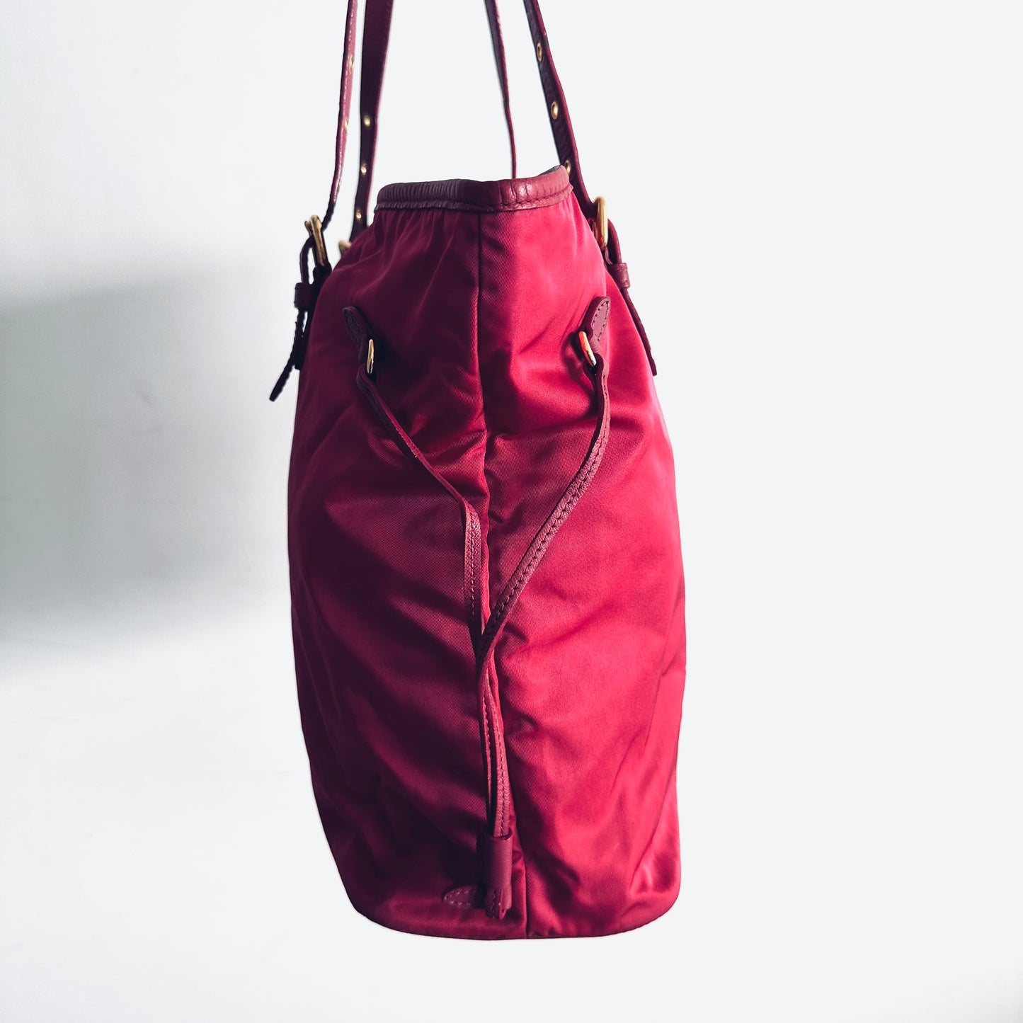 Prada Fuchsia Pink GHW Tessuto Classic Logo Shopper Shoulder Tote Bag With Side Laces