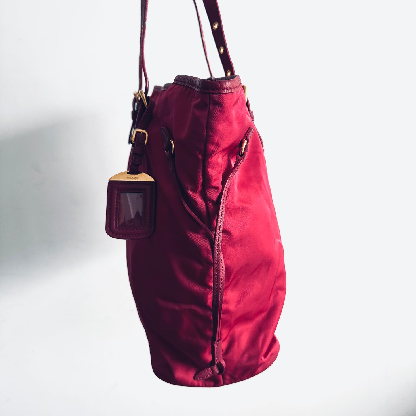 Prada Fuchsia Pink GHW Tessuto Classic Logo Shopper Shoulder Tote Bag With Side Laces