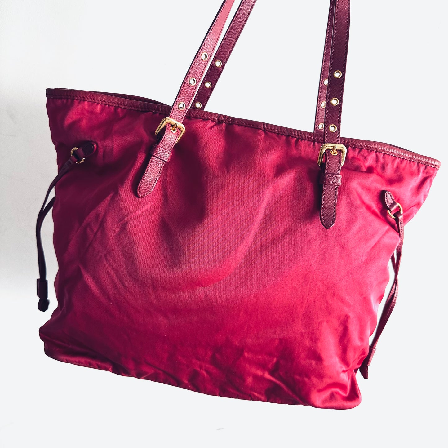 Prada Fuchsia Pink GHW Tessuto Classic Logo Shopper Shoulder Tote Bag With Side Laces