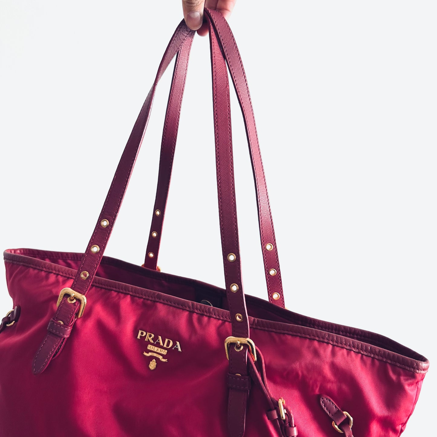 Prada Fuchsia Pink GHW Tessuto Classic Logo Shopper Shoulder Tote Bag With Side Laces
