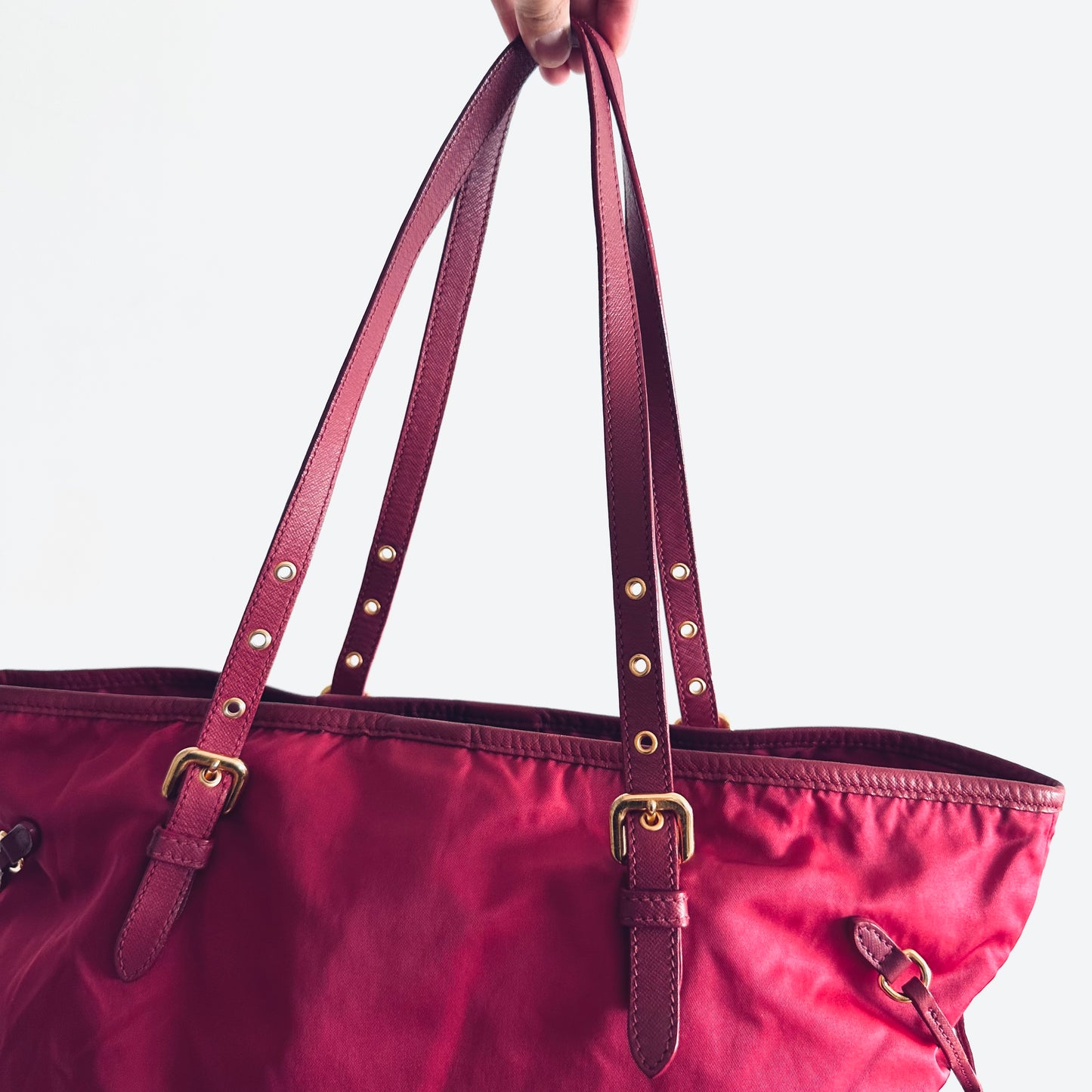 Prada Fuchsia Pink GHW Tessuto Classic Logo Shopper Shoulder Tote Bag With Side Laces