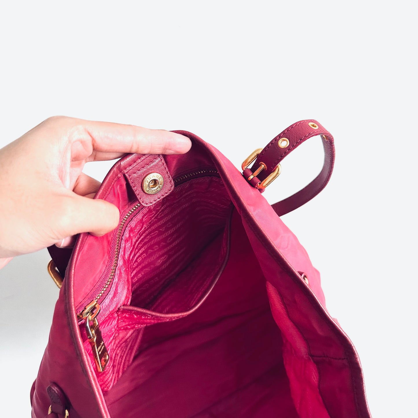 Prada Fuchsia Pink GHW Tessuto Classic Logo Shopper Shoulder Tote Bag With Side Laces
