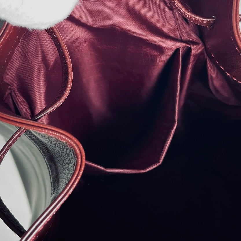 Cartier Mast / Must de Cartier Bucket Burgundy Maroon Red GHW Smooth Leather Shoulder Drawstring Bag