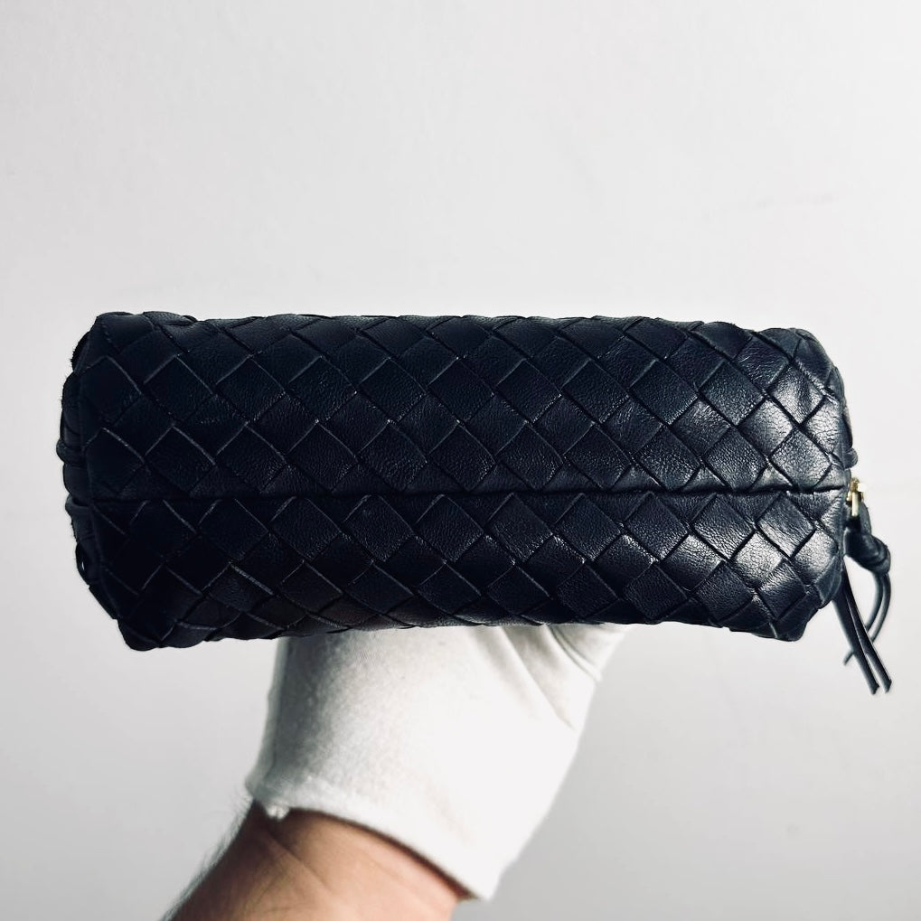 Bottega Veneta BV Black GHW Intrecciato Nappa Woven Leather Zip Cosmetic Toiletry Pouch Clutch Case